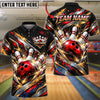 BlueJose Bowling And Pins Metallic Dynamic Curved Waves Energy Motion Pins Strike Artwork Customized Name, Team Name 3D Shirt (4 Colors)