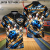 BlueJose Bowling And Pins Metallic Dynamic Curved Waves Energy Motion Pins Strike Artwork Customized Name, Team Name 3D Shirt (4 Colors)