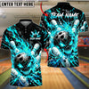 BlueJose Bowling And Pins Evil Skull Fiery Inferno Flame Pins Strike Artwork Customized Name, Team Name 3D Shirt (4 Colors)