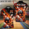 BlueJose Bowling And Pins Evil Skull Fiery Inferno Flame Pins Strike Artwork Customized Name, Team Name 3D Shirt (4 Colors)