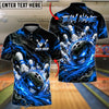 BlueJose Bowling And Pins  Fiery Monster Skull Swirling Ember Pins Strike Artwork Customized Name, Team Name 3D Shirt (4 Colors)