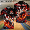 BlueJose Bowling And Pins  Fiery Monster Skull Swirling Ember Pins Strike Artwork Customized Name, Team Name 3D Shirt (4 Colors)