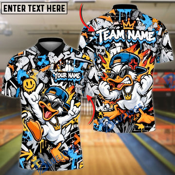 BlueJose Bowling And Pins Hip Hop Duck Mascot Cap Chain Urban Graffiti Pins Artwork Customized Name, Team Name 3D Shirt (4 Colors)