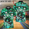 BlueJose Bowling And Pins Evil Monster Teeth Abstract Neon Geometric Pins Strike Artwork Customized Name, Team Name 3D Shirt (4 Colors)