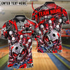 BlueJose Bowling And Pins Evil Skull Glowing Eyes Camo Texture Pins Strike Artwork Customized Name, Team Name 3D Shirt (4 Colors)