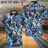 BlueJose Bowling And Pins Cyber Skull Crown Geometric Grid Lines Pins Strike Artwork Customized Name, Team Name 3D Shirt (4 Colors)