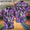 BlueJose Bowling And Pins Cyber Skull Crown Geometric Grid Lines Pins Strike Artwork Customized Name, Team Name 3D Shirt (4 Colors)