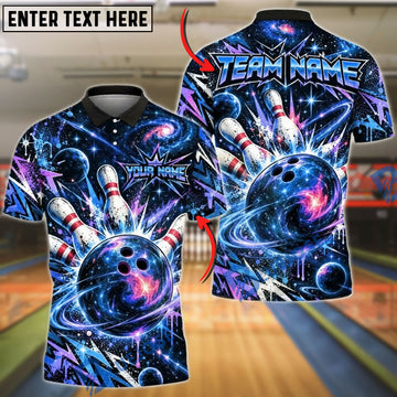 BlueJose Bowling And Pins Cosmic Galaxy Space Planet Orbital Energy Pins Strike Artwork Customized Name, Team Name 3D Shirt (4 Colors)