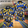 BlueJose Bowling And Pins Royal King Crown Evil Ball Shield Fleur De Lis Pins Artwork Customized Name, Team Name 3D Shirt (4 Colors)