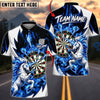 BlueJose Darts Wild Stallion Horse Mascot Flame Energy Dartboard Graphic Personalized Name, Team Name Unisex Shirt (4 Colors)