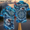 BlueJose Darts Furious Shark Mascot Ocean Waves Target Board Splash Graphic Personalized Name, Team Name Unisex Shirt (4 Colors)