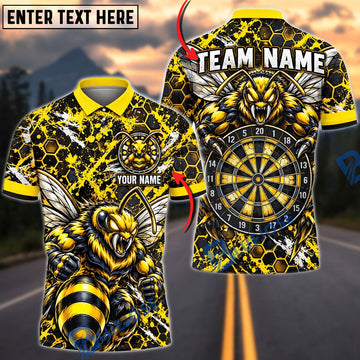BlueJose Darts Furious Hornet Wasp Mascot Honeycomb Grid Target Board Graphic Personalized Name Shirt