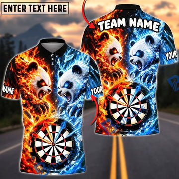 BlueJose Darts Fire And Ice Furious Panda Mascot Target Board Graphic Personalized Name, Team Name Unisex Shirt (4 Colors)