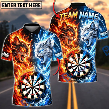 BlueJose Darts Fire And Ice Furious Cat Mascot Dual Element Target Board Graphic Personalized Name, Team Name Unisex Shirt (4 Colors)