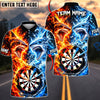 BlueJose Darts Fire And Ice Fierce Shark Mascot Dual Element Target Board Graphic Personalized Name, Team Name Unisex Shirt (4 Colors)