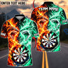 BlueJose Darts Fire And Ice Fierce Shark Mascot Dual Element Target Board Graphic Personalized Name, Team Name Unisex Shirt (4 Colors)