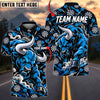 BlueJose Darts Furious Bull Mascot Muscular Frame Smoke Dartboard Pattern Graphic Personalized Name, Team Name Unisex Shirt (4 Colors)