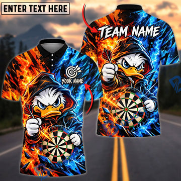 BlueJose Darts Fire And Ice Hooded Duck Mascot Dual Element Target Board Graphic Personalized Name, Team Name Unisex Shirt (4 Colors)