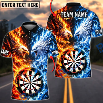 BlueJose Darts Fire And Ice Majestic Eagle Mascot Dual Element Target Board Graphic Personalized Name, Team Name Unisex Shirt (4 Colors)