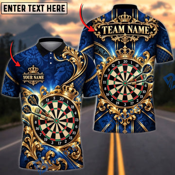 BlueJose Darts Royal Baroque Golden Filigree Crown Target Board Personalized Name, Team Name Unisex Shirt (4 Colors)