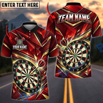BlueJose Darts Dynamic Sharp Geometric Lines Gold Sparkles Target Board Graphic Personalized Name, Team Name Unisex Shirt (4 Colors)