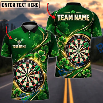 BlueJose Darts Emerald Swirls Shamrock Leaves Golden Accent Target Board Graphic Personalized Name Shirt