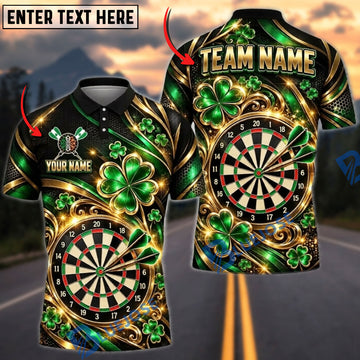 BlueJose Darts Shamrock Clover Golden Ornaments Target Board Swirls Graphic Personalized Name Shirt