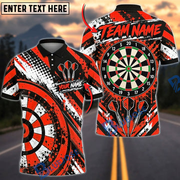 BlueJose Darts Dynamic Halftone Dots Grunge Texture Flying Darts Target Board Graphic Personalized Name, Team Name Unisex Shirt (4 Colors)
