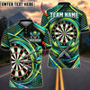 BlueJose Darts Cyber Honeycomb Grid Glowing Swirl Lines Crossed Darts Target Board Graphic Personalized Name, Team Name Unisex Shirt (4 Colors)