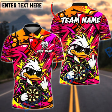 BlueJose Darts Cool Duck Sunglasses Middle Finger Target Board Graffiti Artwork Personalized Name, Team Name Unisex Shirt (4 Colors)