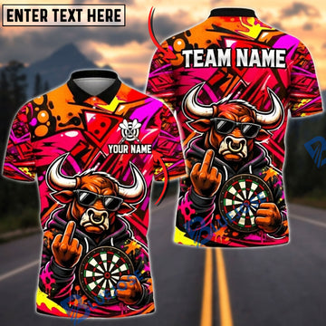 BlueJose Darts Cool Bull Sunglasses Middle Finger Target Board Graffiti Artwork Personalized Name, Team Name Unisex Shirt (4 Colors)