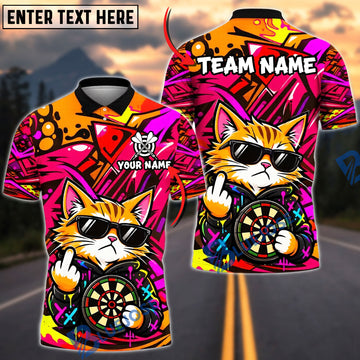 BlueJose Darts Cool Cat Sunglasses Middle Finger Target Board Graffiti Artwork Personalized Name, Team Name Unisex Shirt (4 Colors)
