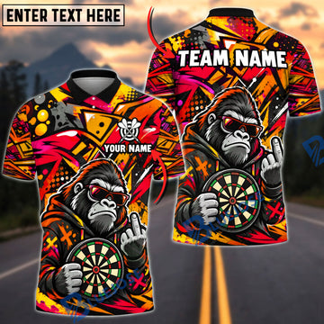 BlueJose Darts Cool Gorilla Sunglasses Middle Finger Target Board Graffiti Artwork Personalized Name, Team Name Unisex Shirt (4 Colors)