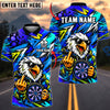 BlueJose Darts Fierce Eagle Mascot Middle Finger Target Board Abstract Rays Graphic Personalized Name, Team Name Unisex Shirt (4 Colors)