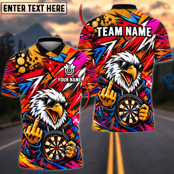 BlueJose Darts Fierce Eagle Mascot Middle Finger Target Board Abstract Rays Graphic Personalized Name, Team Name Unisex Shirt (4 Colors)