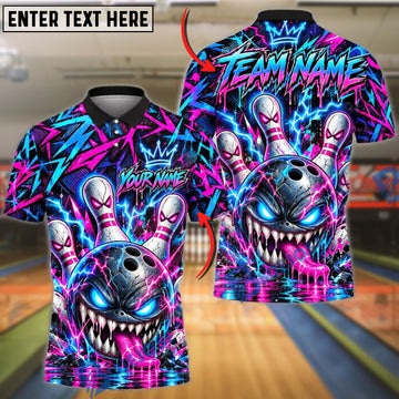 BlueJose Bowling And Pins Neon Lightning Graffiti Monster Customized Name, Team Name 3D Shirt (4 Colors)