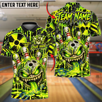 BlueJose Bowling And Pins Toxic Graffiti Monster Customized Name, Team Name 3D Shirt (4 Colors)