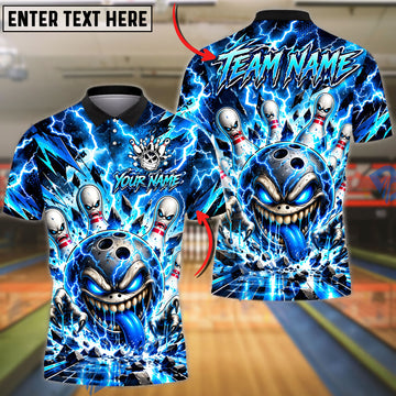 BlueJose Bowling And Pins Electric Lightning Monster Customized Name, Team Name 3D Shirt (6 Colors)