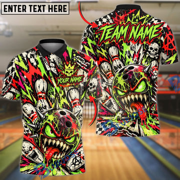BlueJose Bowling And Pins Punk Skull Graffiti Monster Customized Name, Team Name 3D Shirt (4 Colors)
