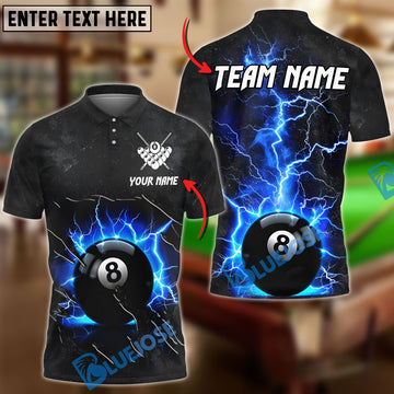 BlueJose Billiards Ball 8 Pool Thunder Lightning Personalized Name, Team Name Unisex Shirt (4 Colors)