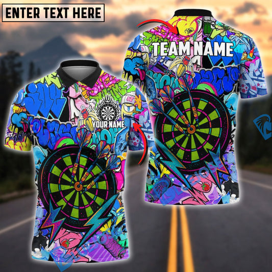 BlueJose Darts Urban Graffiti Dartboard Fire Personalized Name, Team Name Shirt (4 Colors)