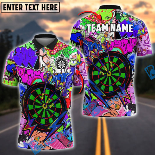 BlueJose Darts Urban Graffiti Dartboard Fire Personalized Name, Team Name Shirt (4 Colors)