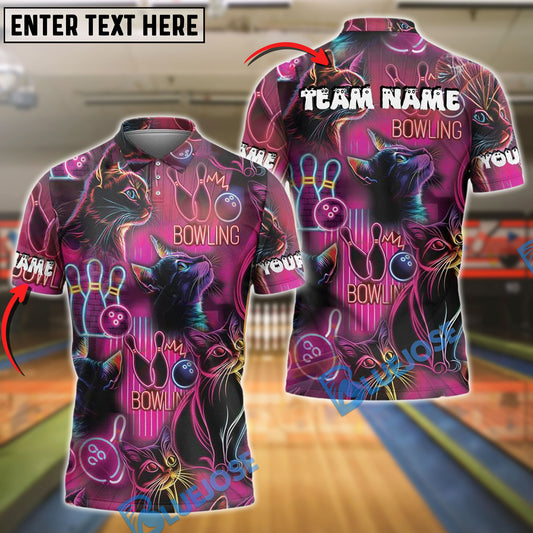 BlueJose Bowling Neon Cat Customized Name, Team Name 3D Shirt