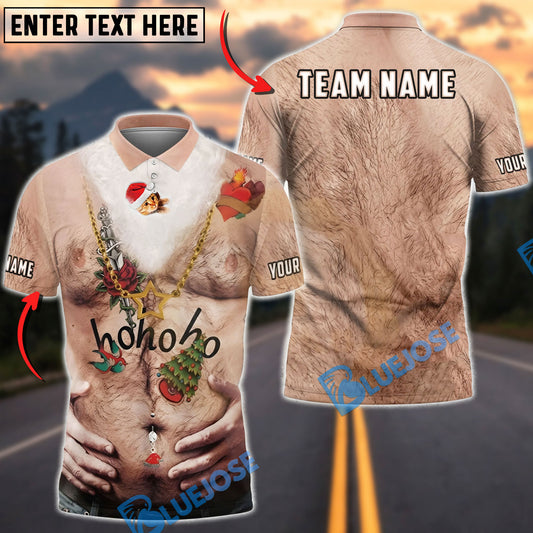 BlueJose Christmas Funny Hairy Chest Santa Hohoho Personalized Name Shirt