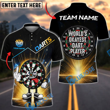 BlueJose Darts Cartoon Dartboard Middle Finger And World’s Okayest Dart Player Personalized Name Shirt