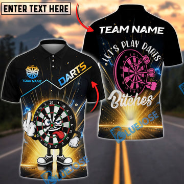 BlueJose Darts Cartoon Dartboard Middle Finger And Let’s Play Darts Bitches Personalized Name Shirt