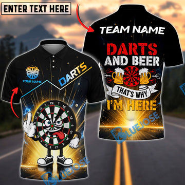 BlueJose Darts Cartoon Dartboard Middle Finger And Darts And Beer That’s Why I’m Here Personalized Name Shirt