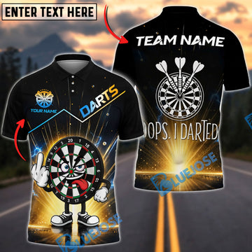 BlueJose Darts Cartoon Dartboard Middle Finger And Oops I Darted Personalized Name Shirt