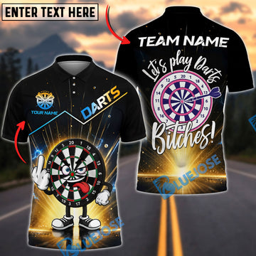 BlueJose Darts Cartoon Dartboard Middle Finger And Let’s Play Darts Bitches Pink Dartboard Personalized Name Shirt