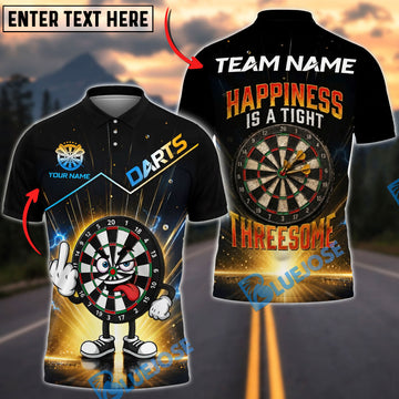 BlueJose Darts Cartoon Dartboard Middle Finger And Happiness Is A Tight Threesome Personalized Name Shirt